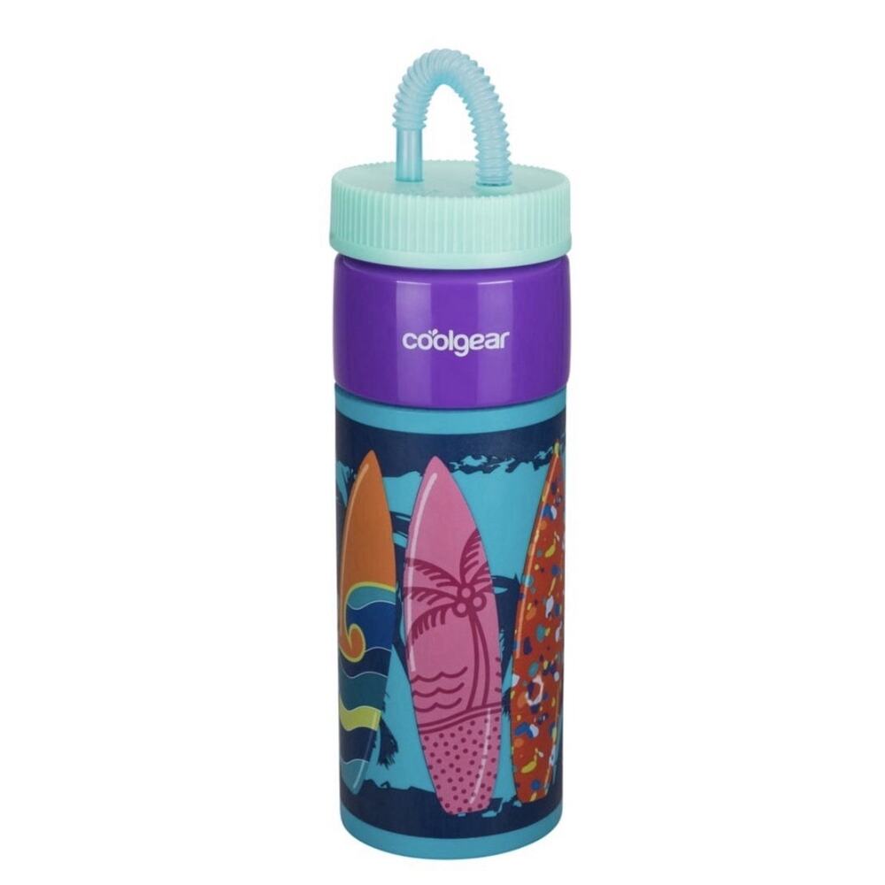Cool Gear 24 oz Plastic Retro Foam Grip Water Bottle Purple Surfboard